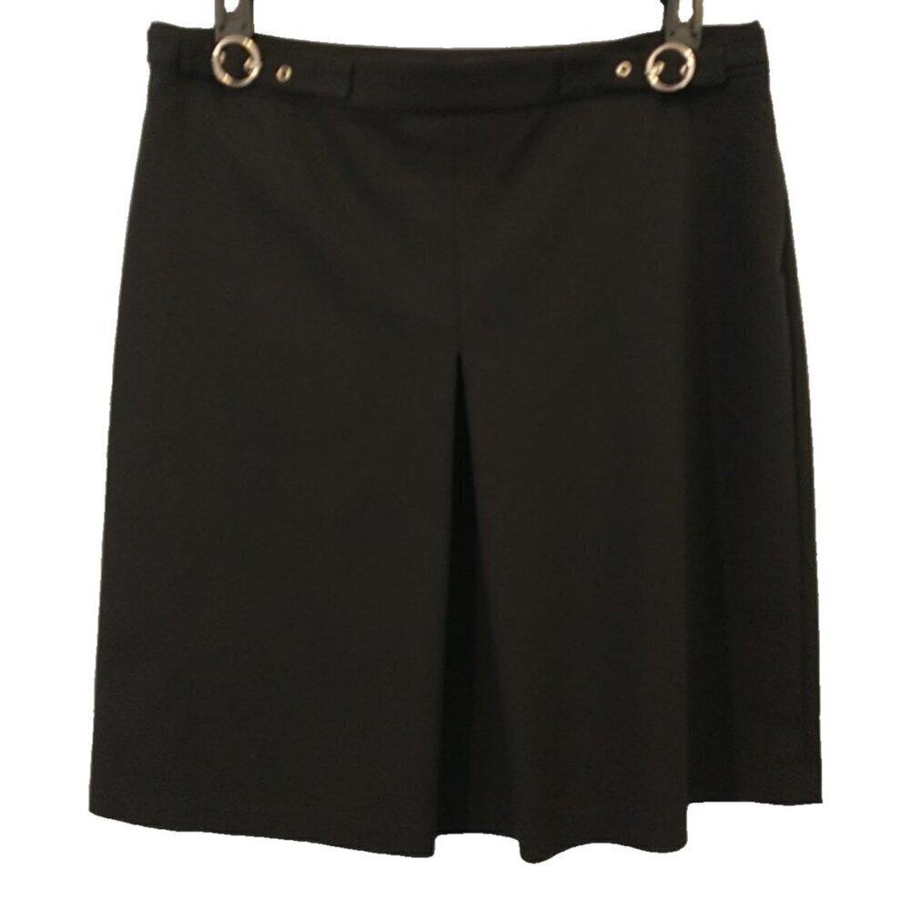 Chaus New York A-Line Kick Pleat Skirt Black Side Zip Cotton Blend - 12 NWT